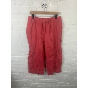 J. Jill Women's High Rise Straight Leg Linen Capri Pants Coral Red Size 14